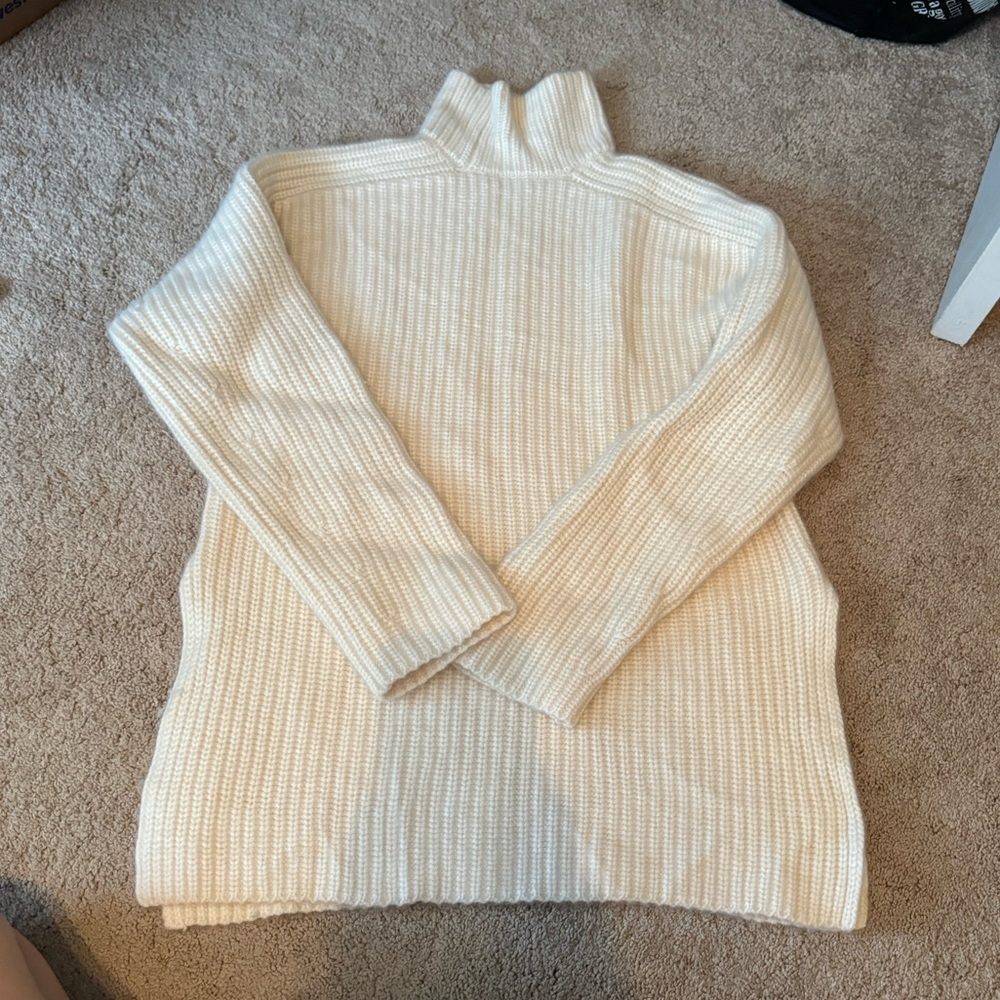 COS- Ivory Cashmere Chunky Ribbed Longsleeve Turtleneck Sweater